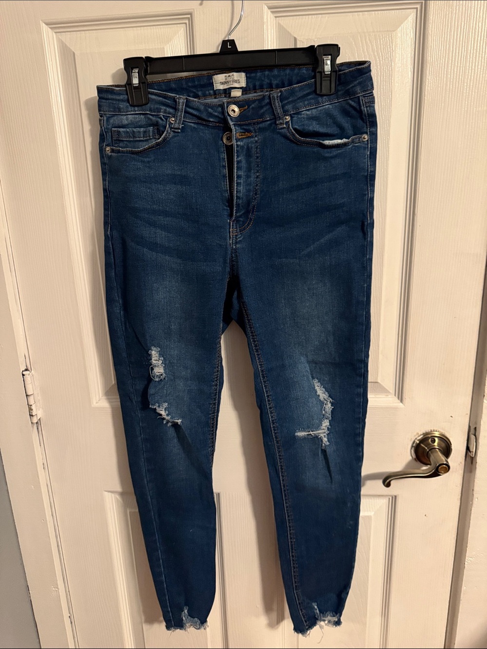 Distressed Skinny Jeans for Women - Dark Blue